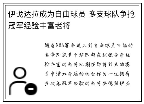 伊戈达拉成为自由球员 多支球队争抢冠军经验丰富老将