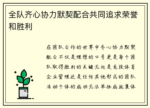 全队齐心协力默契配合共同追求荣誉和胜利